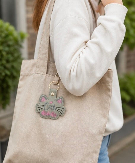 Cat Mom Keychain, Cat Lover Gift, Cute Cat Keychain, Embroidered Keychain, Pet Mom Gift, Gift for Cat Mom, Animal Lover Gift, Bag Charm