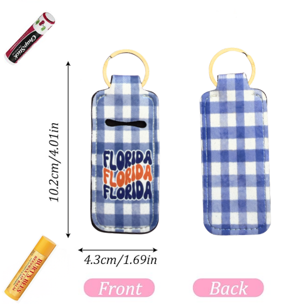 Florida Lip Balm Holder Keychain, Gingham Chapstick Holder, Cute State Keychain, Florida Gift, Purse Accessory, Small Useful Gift for Her