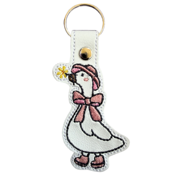 Coquette Goose Keychain, Cute Goose Keychain, Girly Animal Keychain, Embroidered Keychain, Cottagecore Gift, Aesthetic Gift for Her, Bag Charm
