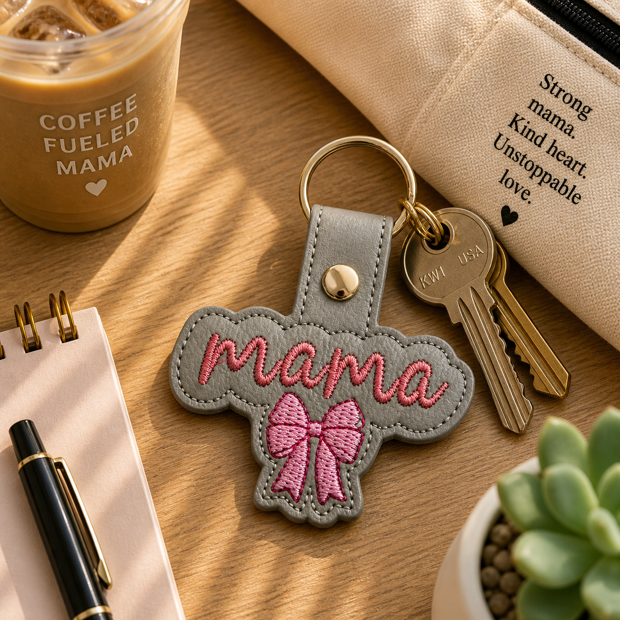 Mama Bow Keychain, Pink Bow Mama Gift, Cute Mom Keychain, Embroidered Keychain, Mother’s Day Gift, Gift for Mom, Girly Accessory, Bag Charm