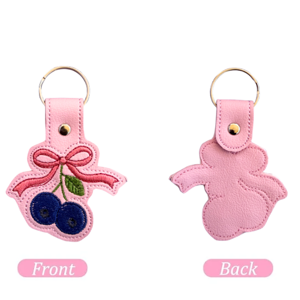 Blueberry Bow Keychain, Coquette Fruit Keychain, Cute Embroidered Keychain, Girly Bag Charm, Cottagecore Accessory, Aesthetic Gift for Her