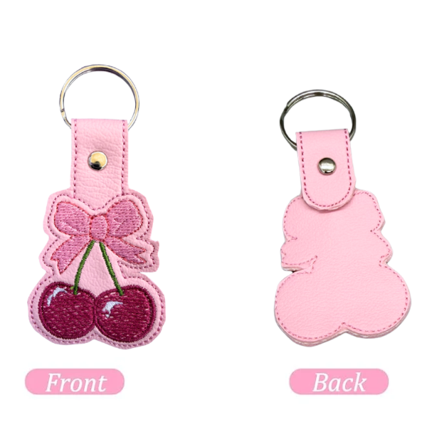 Cherry Bow Keychain, Coquette Cherry Keychain, Cute Embroidered Keychain, Girly Bag Charm, Pink Aesthetic Accessory, Cute Gift for Her