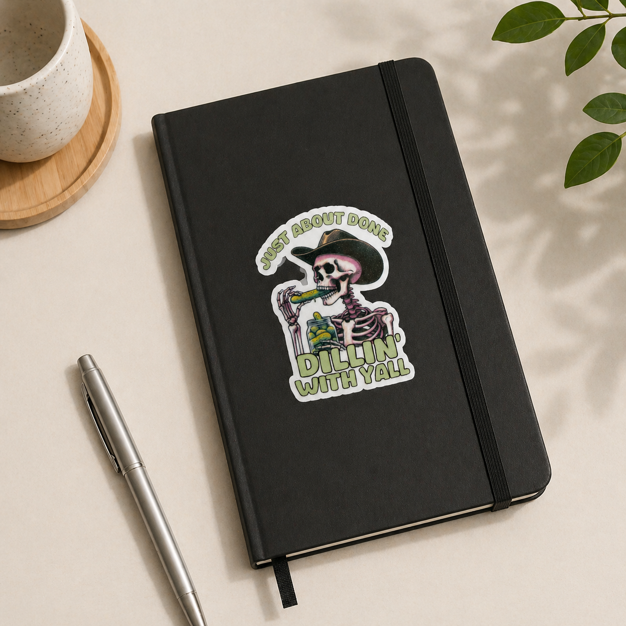 Funny Skeleton Cowboy Sticker, Just About Done Dill Pickle Sticker, Western Humor Vinyl Decal, Waterproof Laptop Sticker, Country Aesthetic Gift