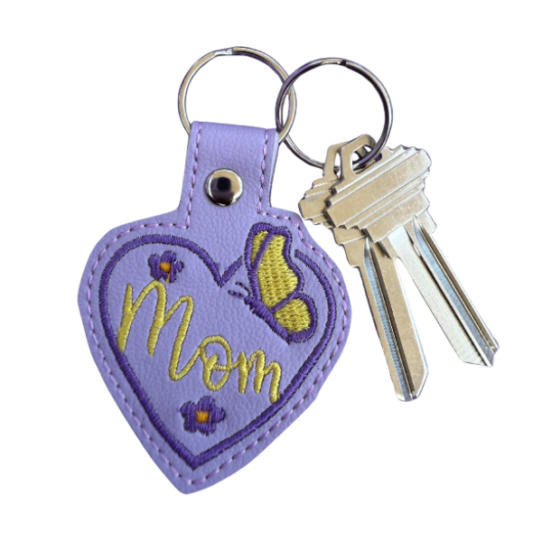 Mom Heart Keychain, Butterfly Mom Gift, Purple Keychain, Mother’s Day Gift, Embroidered Keychain, Gift for Mom, Cute Floral Keychain, Bag Charm