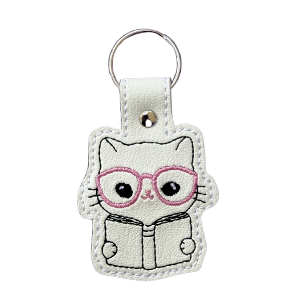 Book Lover Cat Keychain, Reading Cat Keychain, Cute Cat Keychain, Embroidered Keychain, Bookworm Gift, Reader Gift, Kawaii Bag Charm