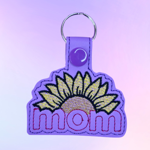 Sunflower Mom Purple Embroidered Keychain