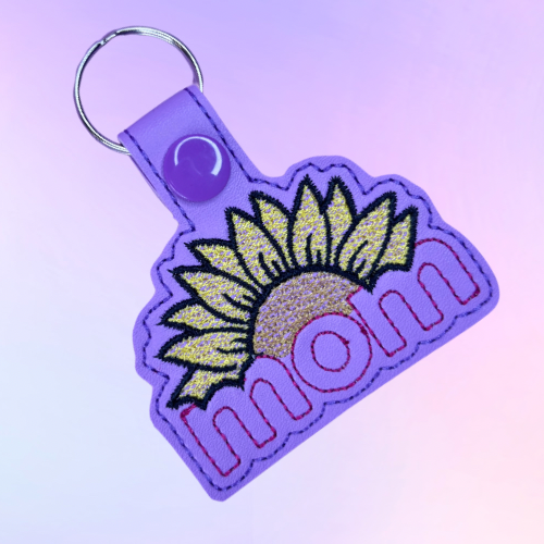 Sunflower Mom Purple Embroidered Keychain