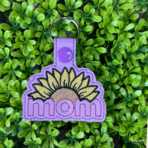 Sunflower Mom Purple Embroidered Keychain