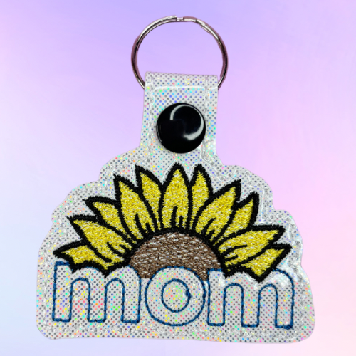 Sunflower Mom White Embroidered Keychain