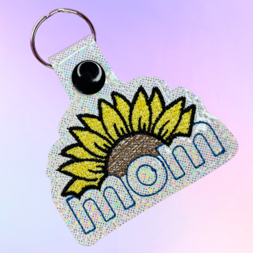 Sunflower Mom White Embroidered Keychain