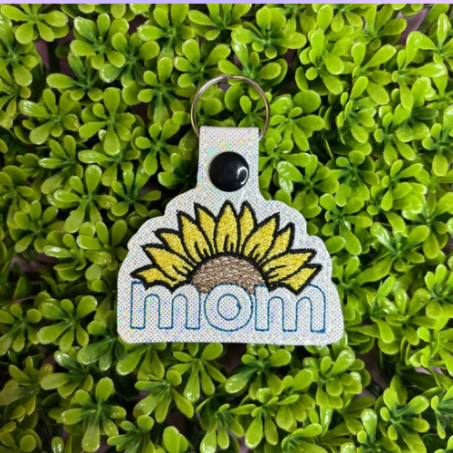 Sunflower Mom White Embroidered Keychain