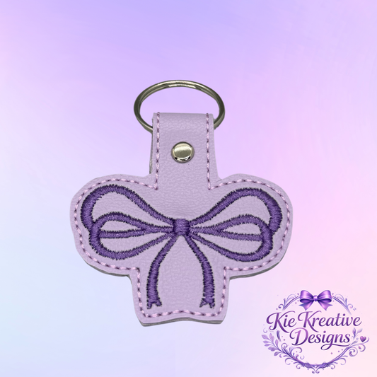 Lavender Bow Embroidered Keychain | Purple Faux Leather Key Fob | Cute Feminine Bag Charm | Small Thoughtful Gift for Her | Spring Accessory