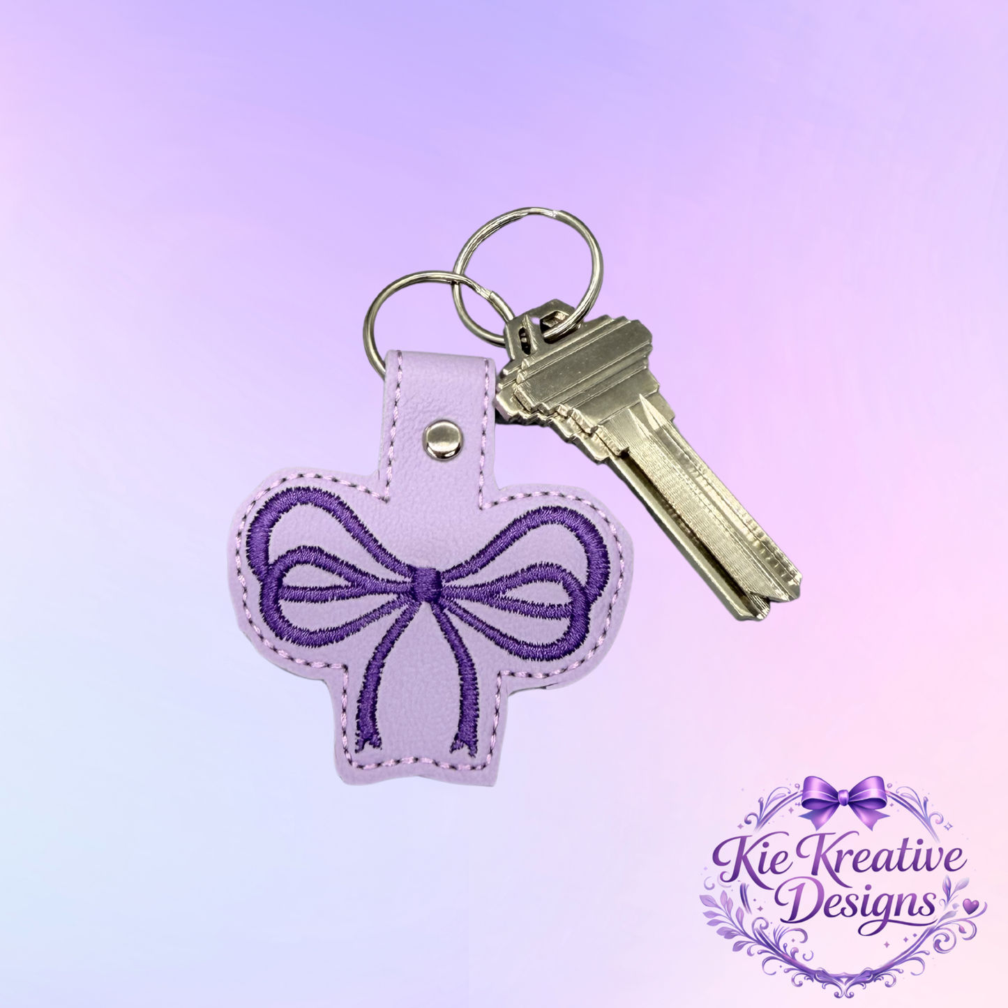 Lavender Bow Embroidered Keychain | Purple Faux Leather Key Fob | Cute Feminine Bag Charm | Small Thoughtful Gift for Her | Spring Accessory