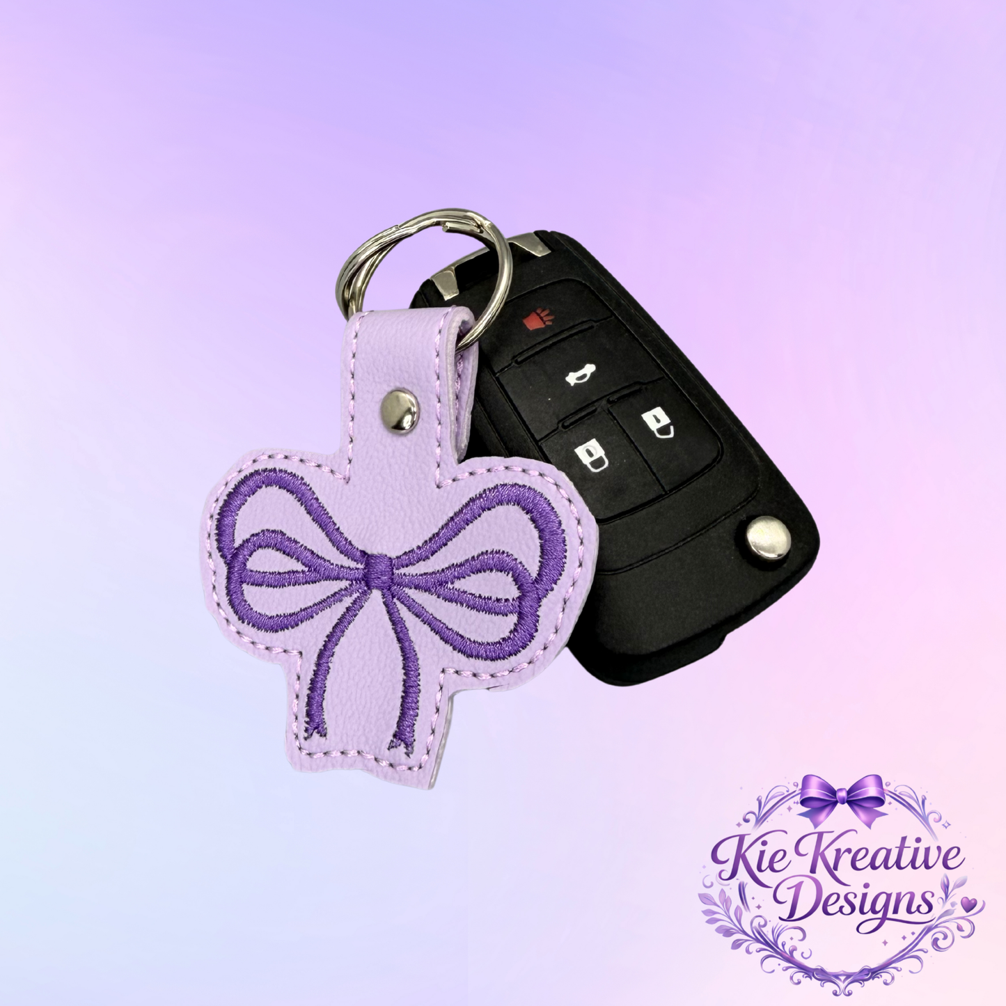 Lavender Bow Embroidered Keychain | Purple Faux Leather Key Fob | Cute Feminine Bag Charm | Small Thoughtful Gift for Her | Spring Accessory