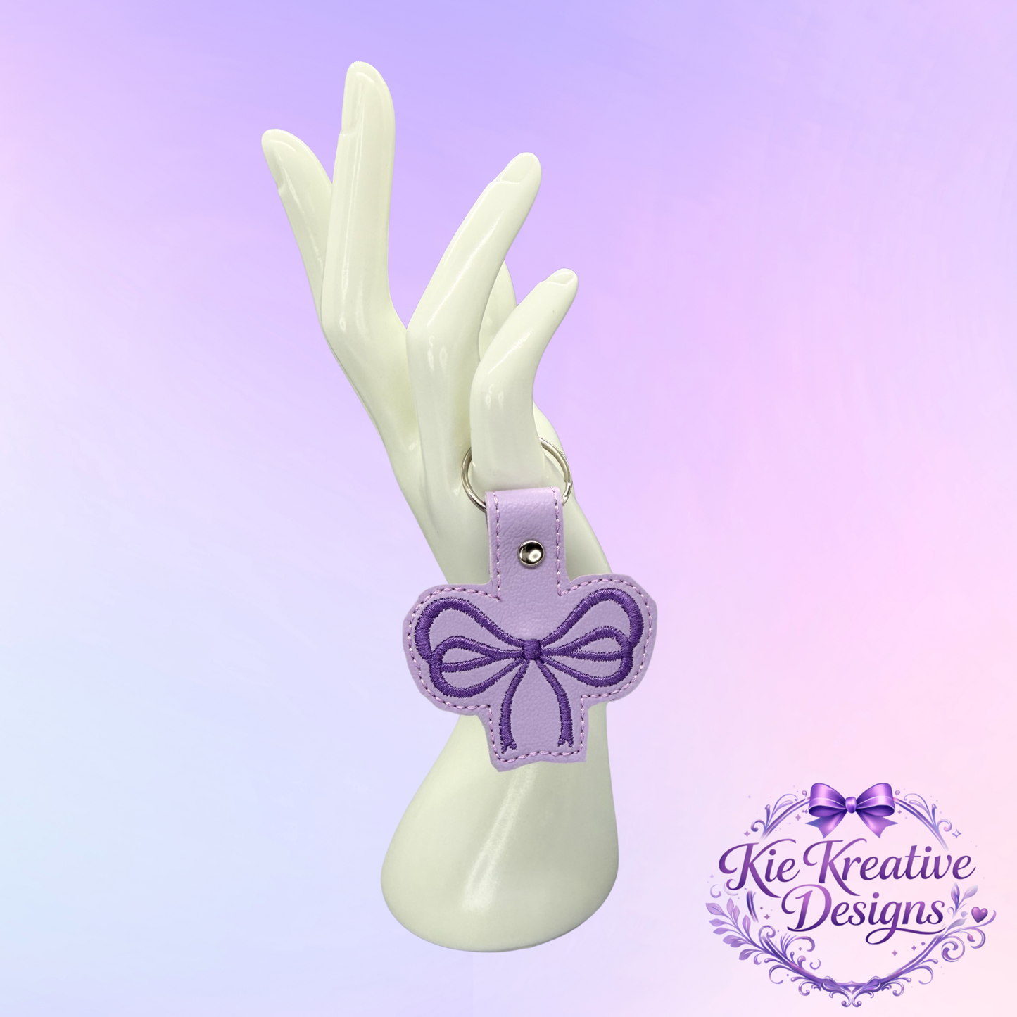 Lavender Bow Embroidered Keychain | Purple Faux Leather Key Fob | Cute Feminine Bag Charm | Small Thoughtful Gift for Her | Spring Accessory
