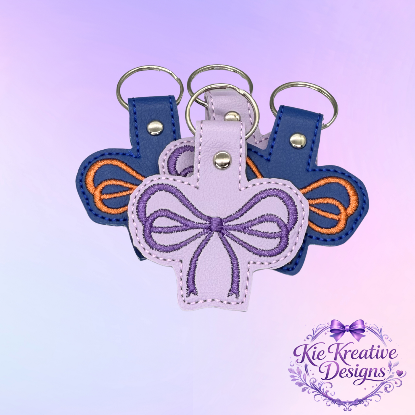 Lavender Bow Embroidered Keychain | Purple Faux Leather Key Fob | Cute Feminine Bag Charm | Small Thoughtful Gift for Her | Spring Accessory