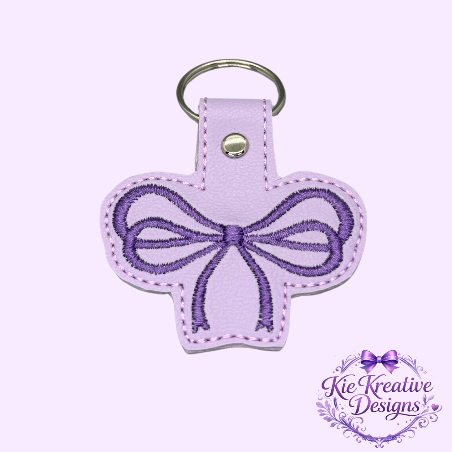Lavender Bow Embroidered Keychain | Purple Faux Leather Key Fob | Cute Feminine Bag Charm | Small Thoughtful Gift for Her | Spring Accessory