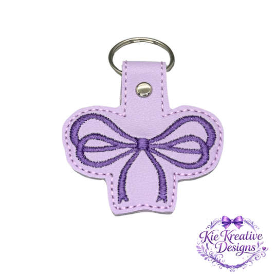 Lavender Bow Embroidered Keychain | Purple Faux Leather Key Fob | Cute Feminine Bag Charm | Small Thoughtful Gift for Her | Spring Accessory