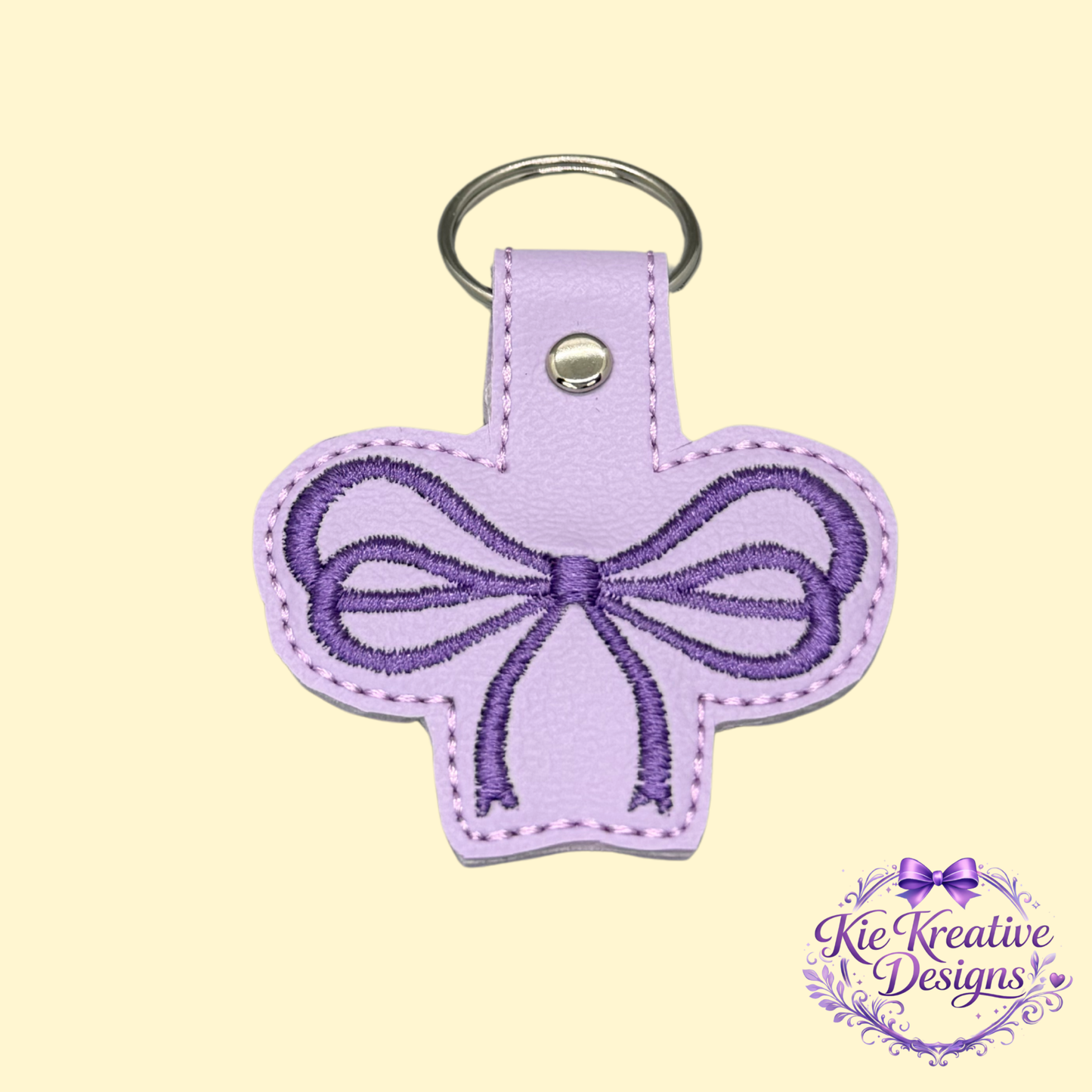 Lavender Bow Embroidered Keychain | Purple Faux Leather Key Fob | Cute Feminine Bag Charm | Small Thoughtful Gift for Her | Spring Accessory
