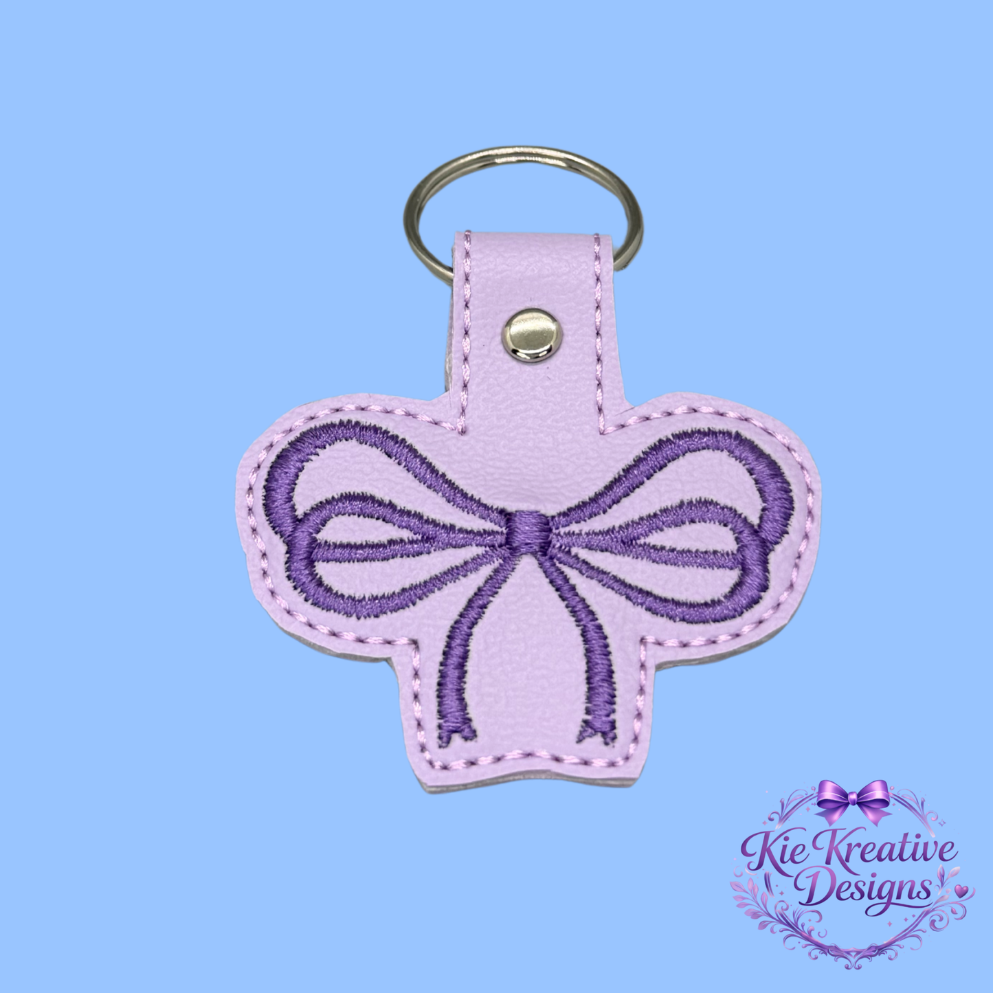 Lavender Bow Embroidered Keychain | Purple Faux Leather Key Fob | Cute Feminine Bag Charm | Small Thoughtful Gift for Her | Spring Accessory