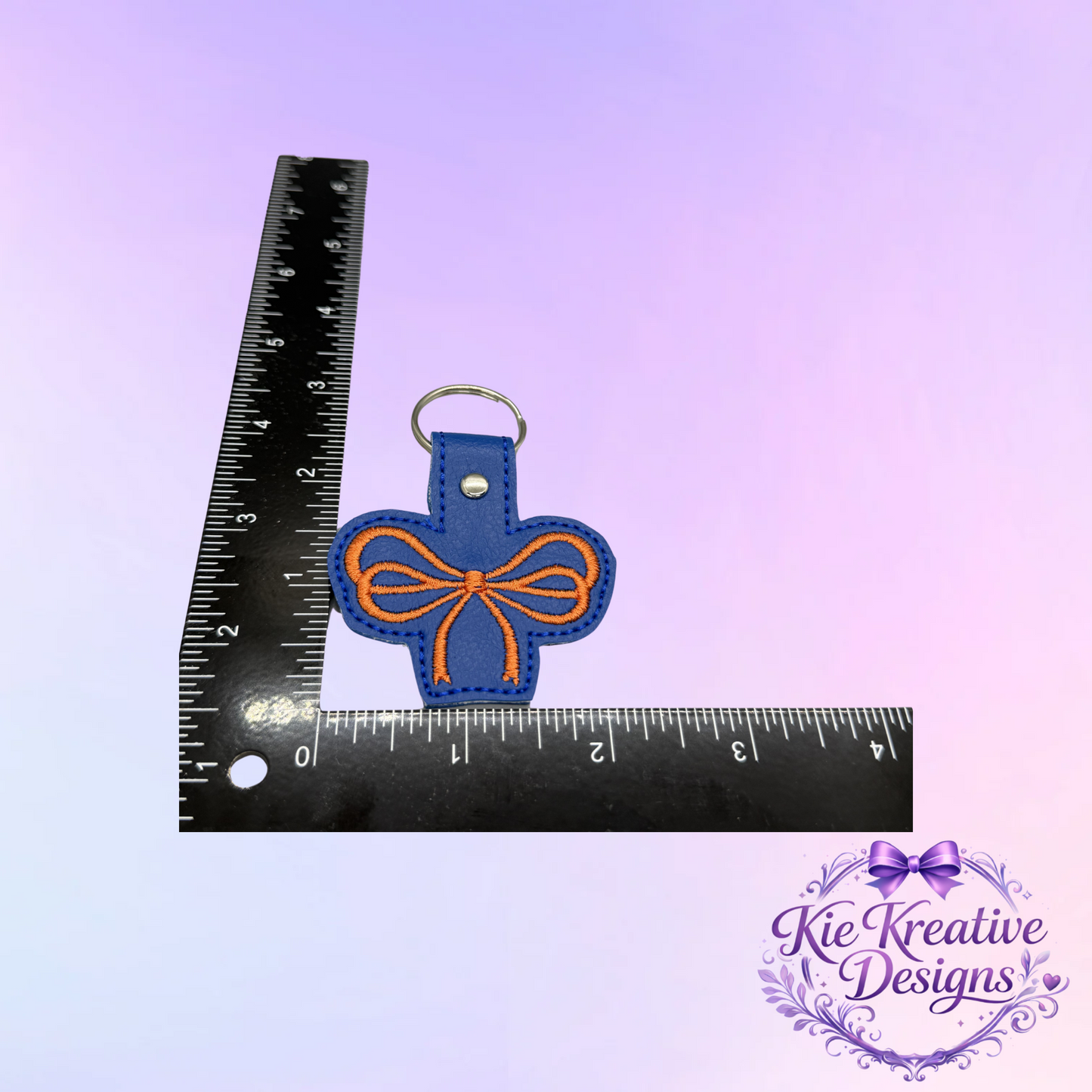 Blue and Orange Embroidered Bow Keychain | Faux Leather Wristlet Key Fob | Cute Bag Charm | Game Day Accessory | Thoughtful Small Gift