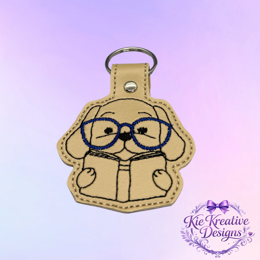 Embroidered Book Lover Keychain – Cute Reading Dog Key Fob – Bibliophile Gift – Teacher Gift – Bookworm Accessory – Back to School Gift