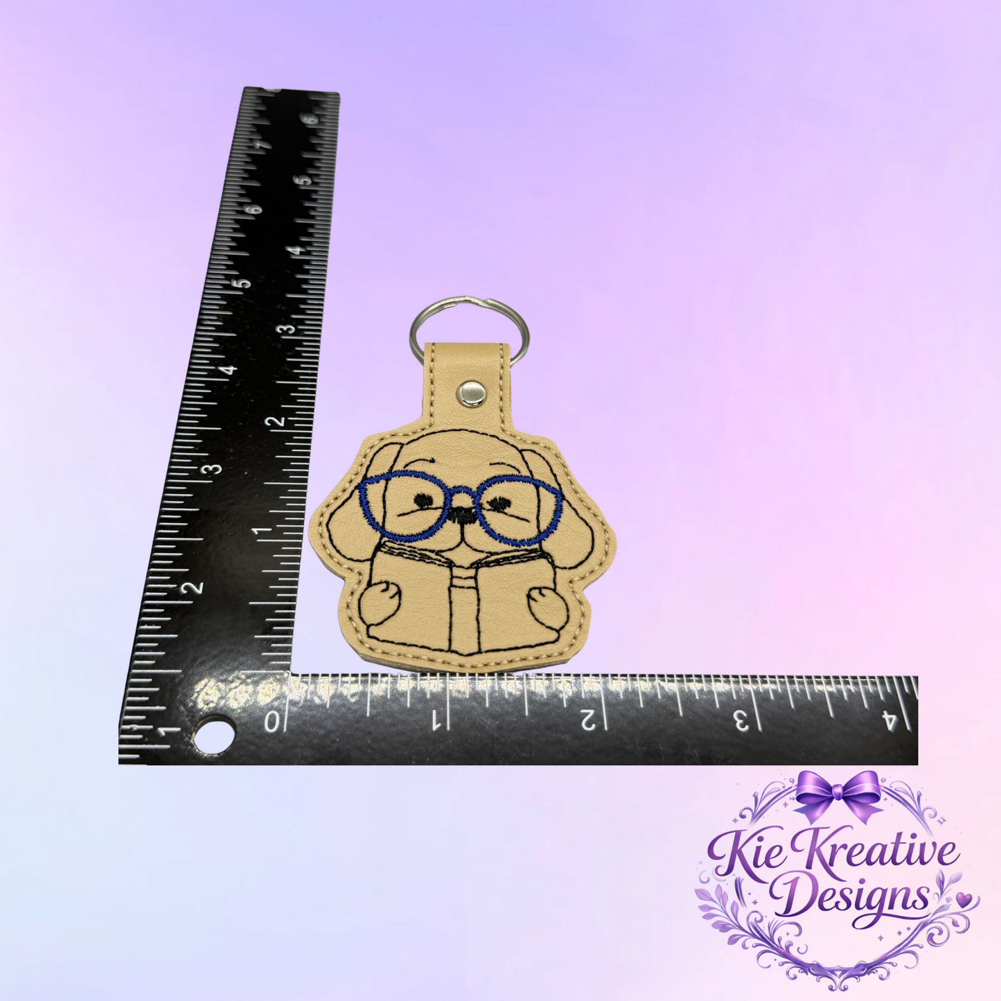 Embroidered Book Lover Keychain – Cute Reading Dog Key Fob – Bibliophile Gift – Teacher Gift – Bookworm Accessory – Back to School Gift