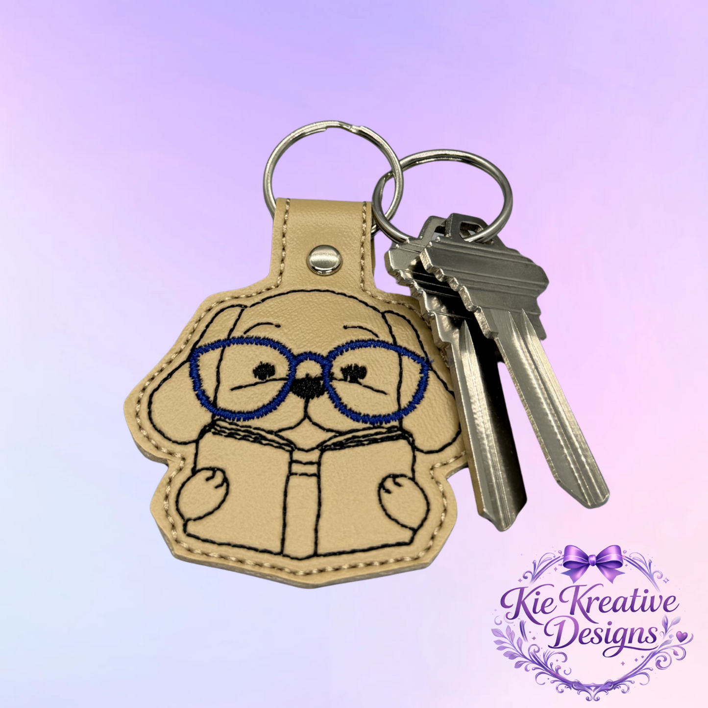 Embroidered Book Lover Keychain – Cute Reading Dog Key Fob – Bibliophile Gift – Teacher Gift – Bookworm Accessory – Back to School Gift