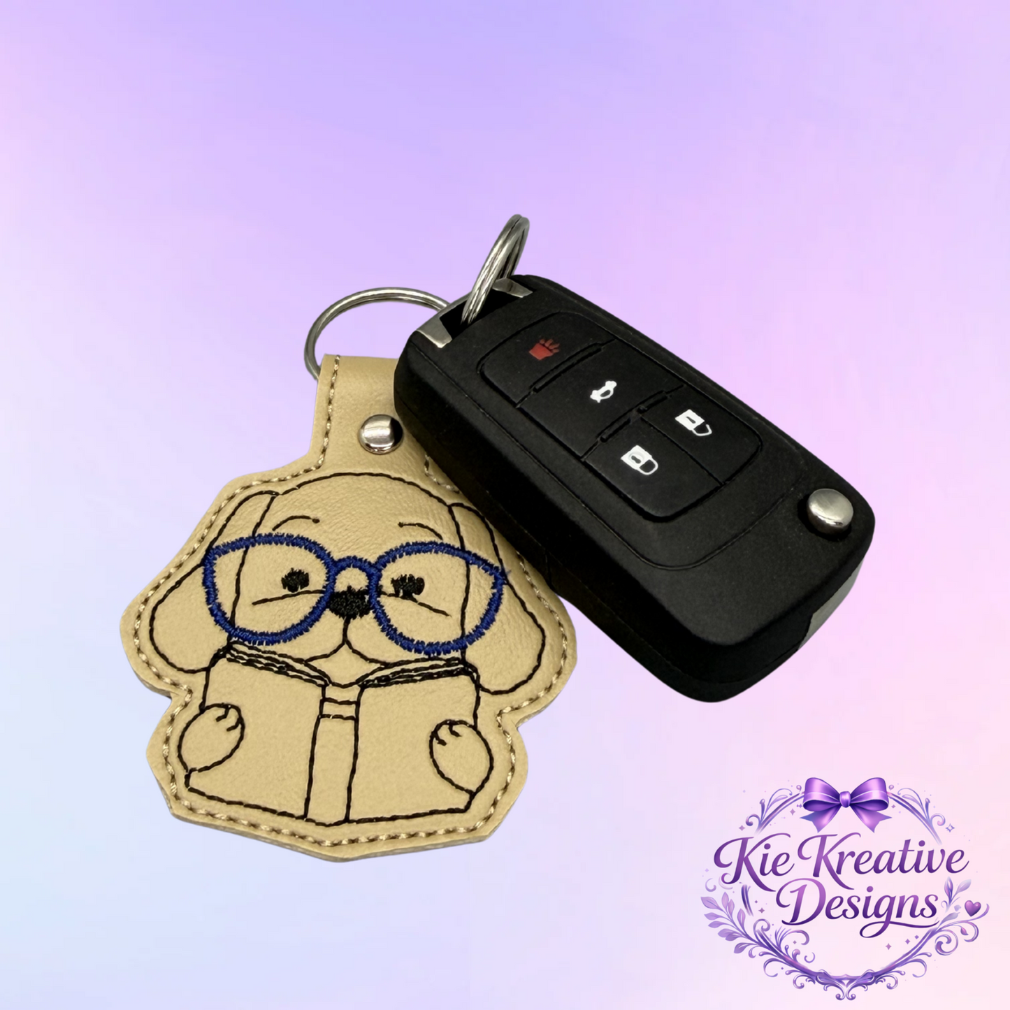 Embroidered Book Lover Keychain – Cute Reading Dog Key Fob – Bibliophile Gift – Teacher Gift – Bookworm Accessory – Back to School Gift