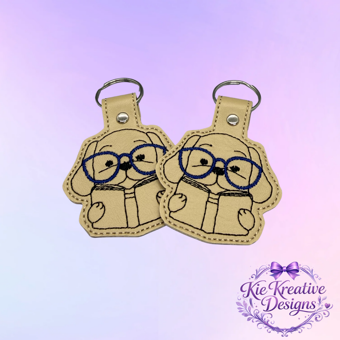 Embroidered Book Lover Keychain – Cute Reading Dog Key Fob – Bibliophile Gift – Teacher Gift – Bookworm Accessory – Back to School Gift