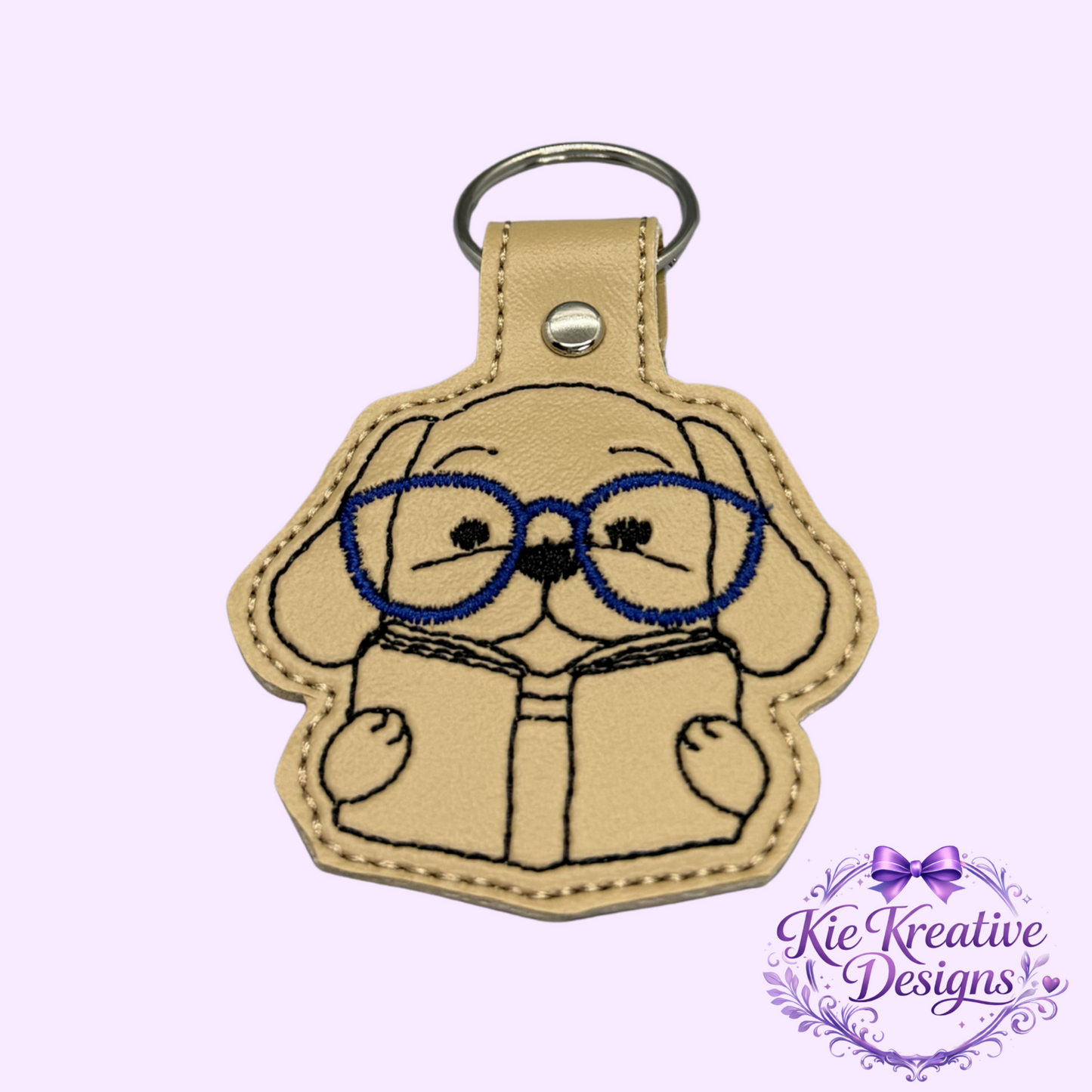Embroidered Book Lover Keychain – Cute Reading Dog Key Fob – Bibliophile Gift – Teacher Gift – Bookworm Accessory – Back to School Gift
