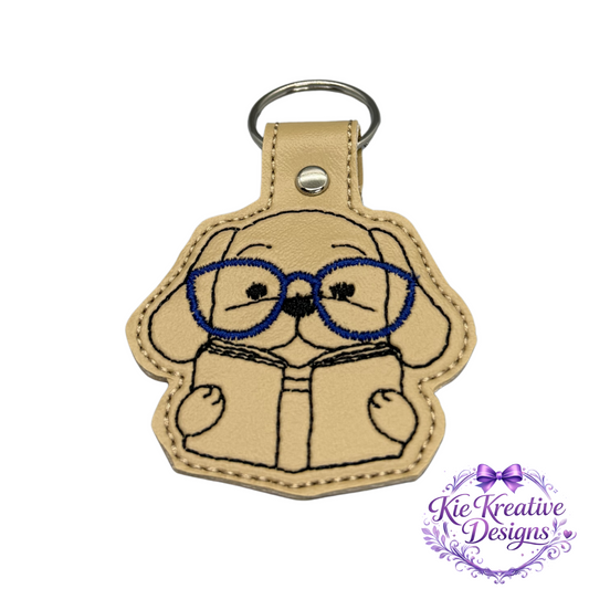 Embroidered Book Lover Keychain – Cute Reading Dog Key Fob – Bibliophile Gift – Teacher Gift – Bookworm Accessory – Back to School Gift