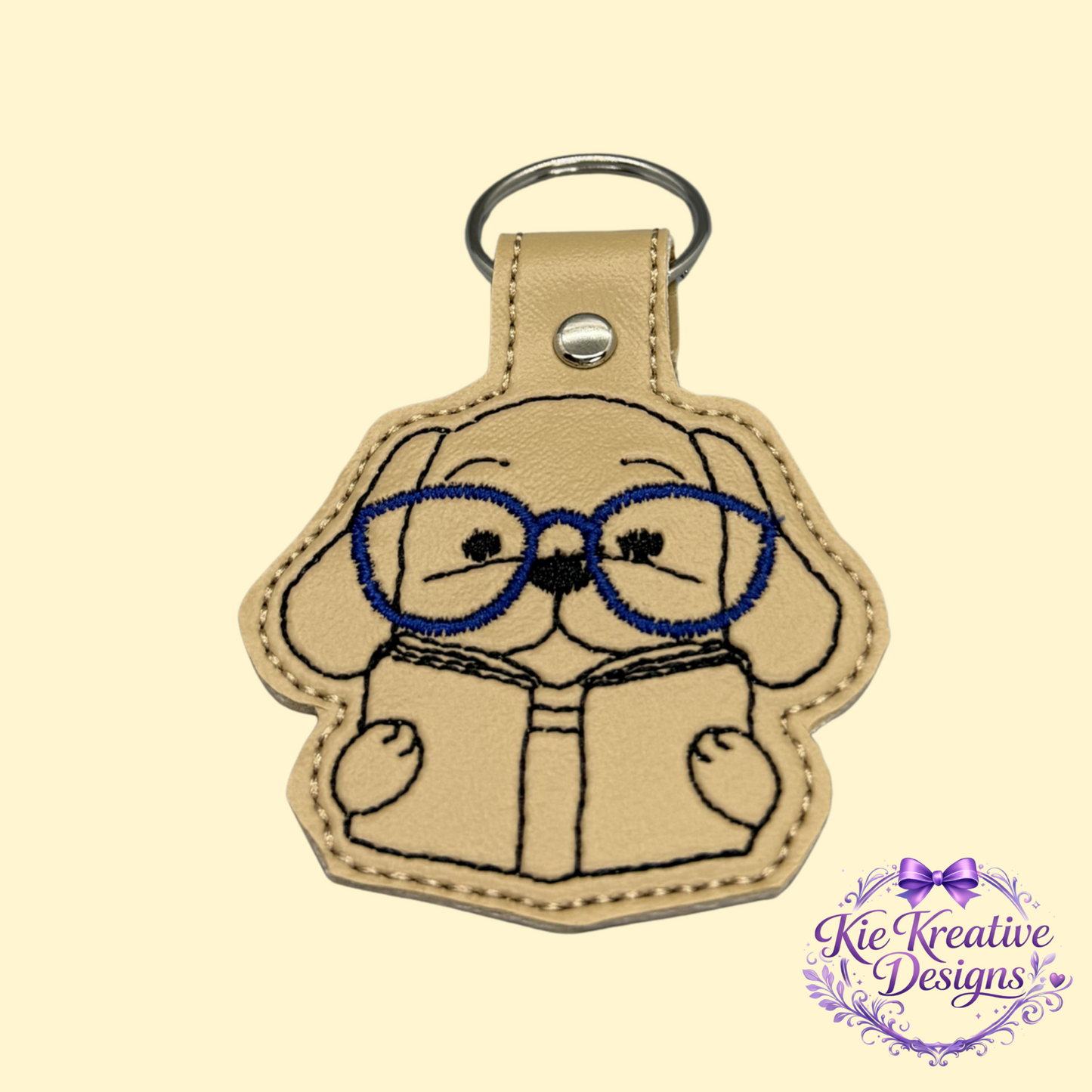 Embroidered Book Lover Keychain – Cute Reading Dog Key Fob – Bibliophile Gift – Teacher Gift – Bookworm Accessory – Back to School Gift