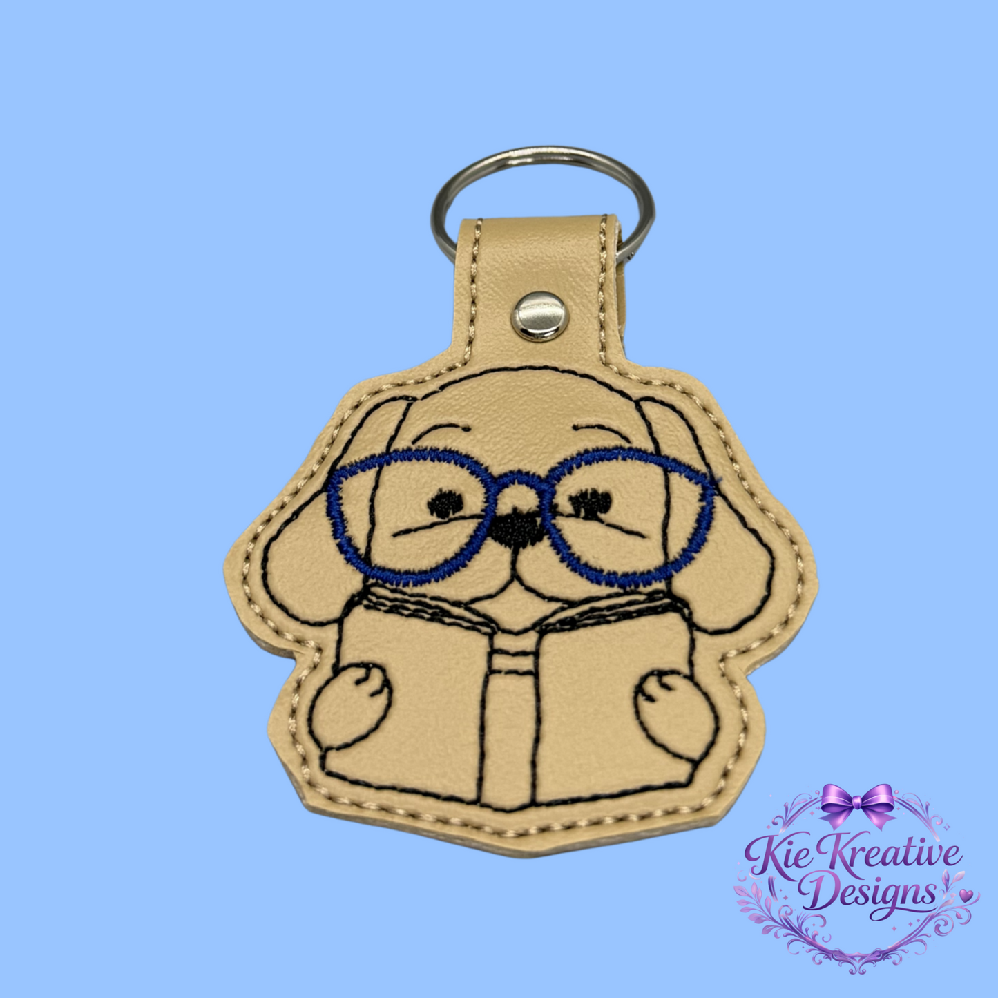 Embroidered Book Lover Keychain – Cute Reading Dog Key Fob – Bibliophile Gift – Teacher Gift – Bookworm Accessory – Back to School Gift