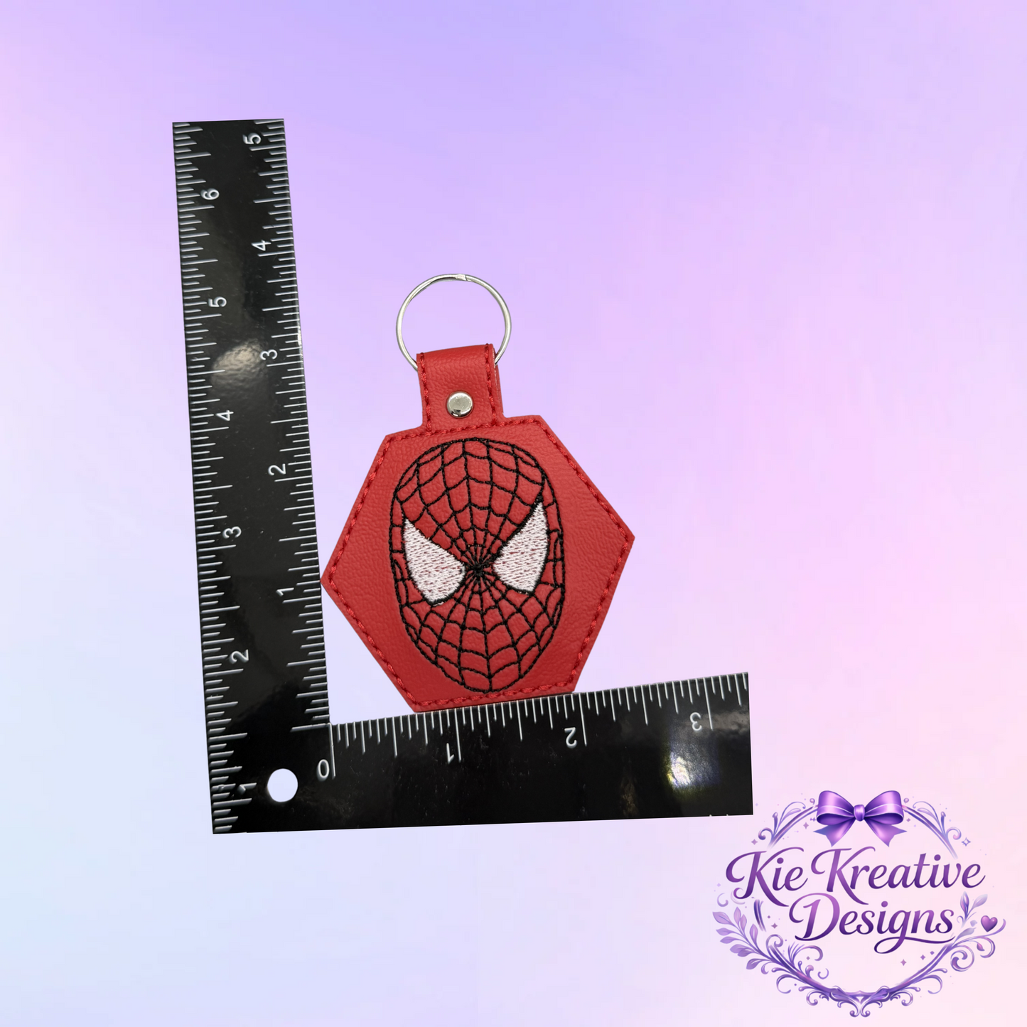 Superhero Embroidered Keychain – Spider Inspired Faux Leather Key Fob – Comic Book Fan Gift – Stocking Stuffer for Him – Backpack Charm Accessory