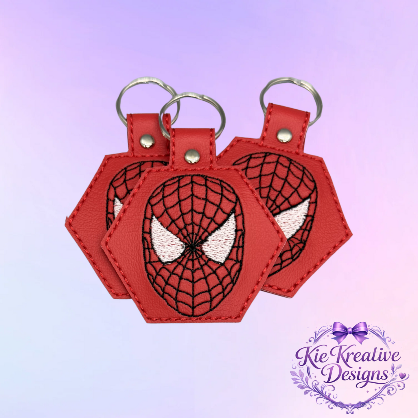 Superhero Embroidered Keychain – Spider Inspired Faux Leather Key Fob – Comic Book Fan Gift – Stocking Stuffer for Him – Backpack Charm Accessory