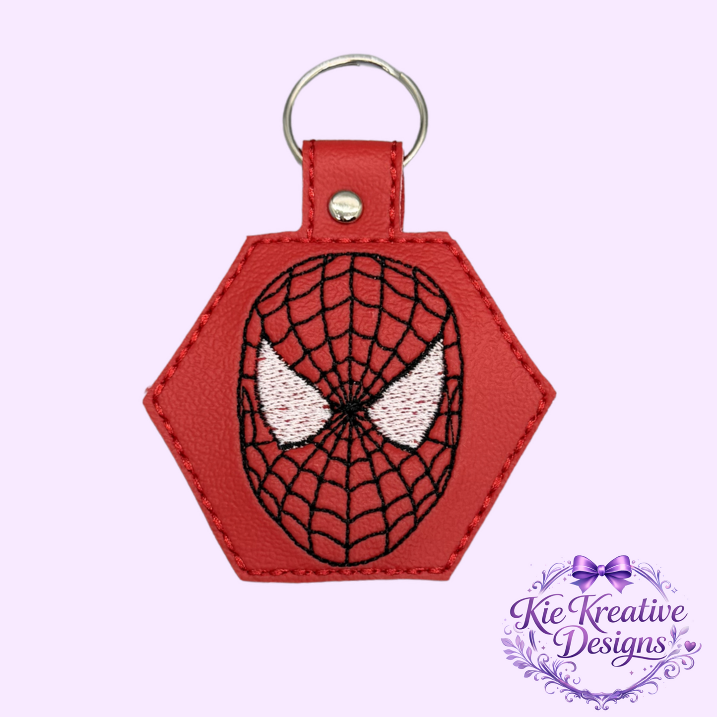 Superhero Embroidered Keychain – Spider Inspired Faux Leather Key Fob – Comic Book Fan Gift – Stocking Stuffer for Him – Backpack Charm Accessory