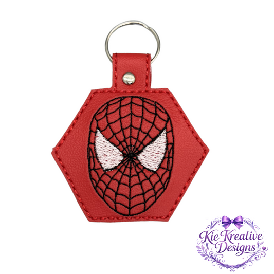Superhero Embroidered Keychain – Spider Inspired Faux Leather Key Fob – Comic Book Fan Gift – Stocking Stuffer for Him – Backpack Charm Accessory