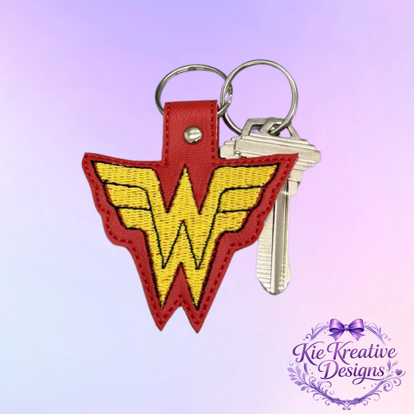 Superhero Inspired Embroidered Keychain | Hero Logo Key Fob | Comic Fan Gift | Bag Charm | Birthday Gift for Her | Stocking Stuffer | Handmade Key Ring