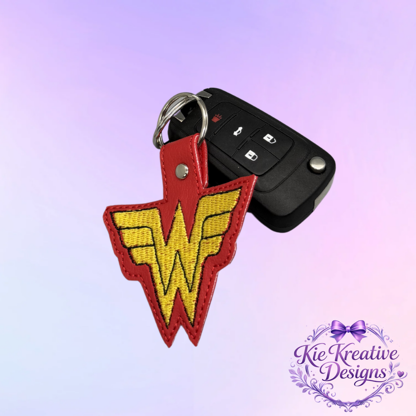 Superhero Inspired Embroidered Keychain | Hero Logo Key Fob | Comic Fan Gift | Bag Charm | Birthday Gift for Her | Stocking Stuffer | Handmade Key Ring