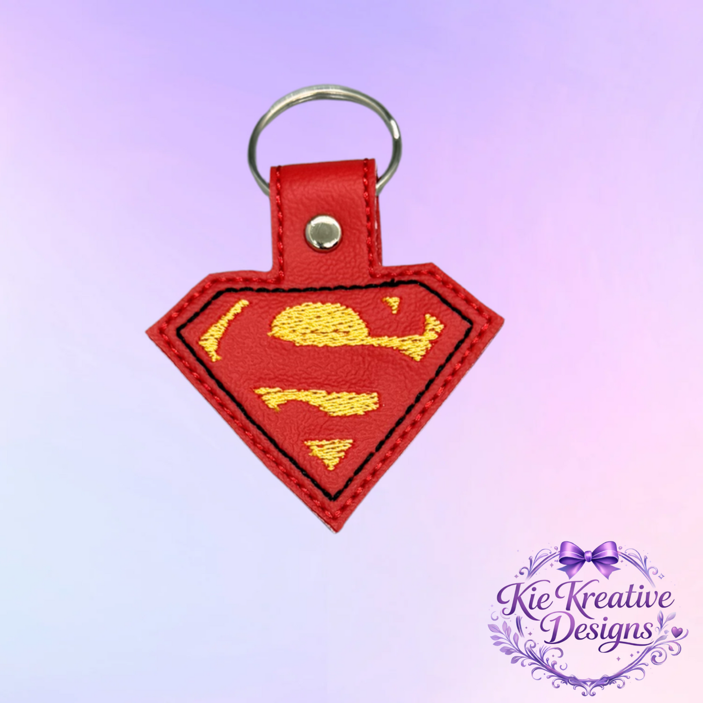 Superhero Embroidered Keychain – Hero Symbol Faux Leather Key Fob – Comic Fan Gift – Super Dad Gift – Father’s Day Small Gift Idea