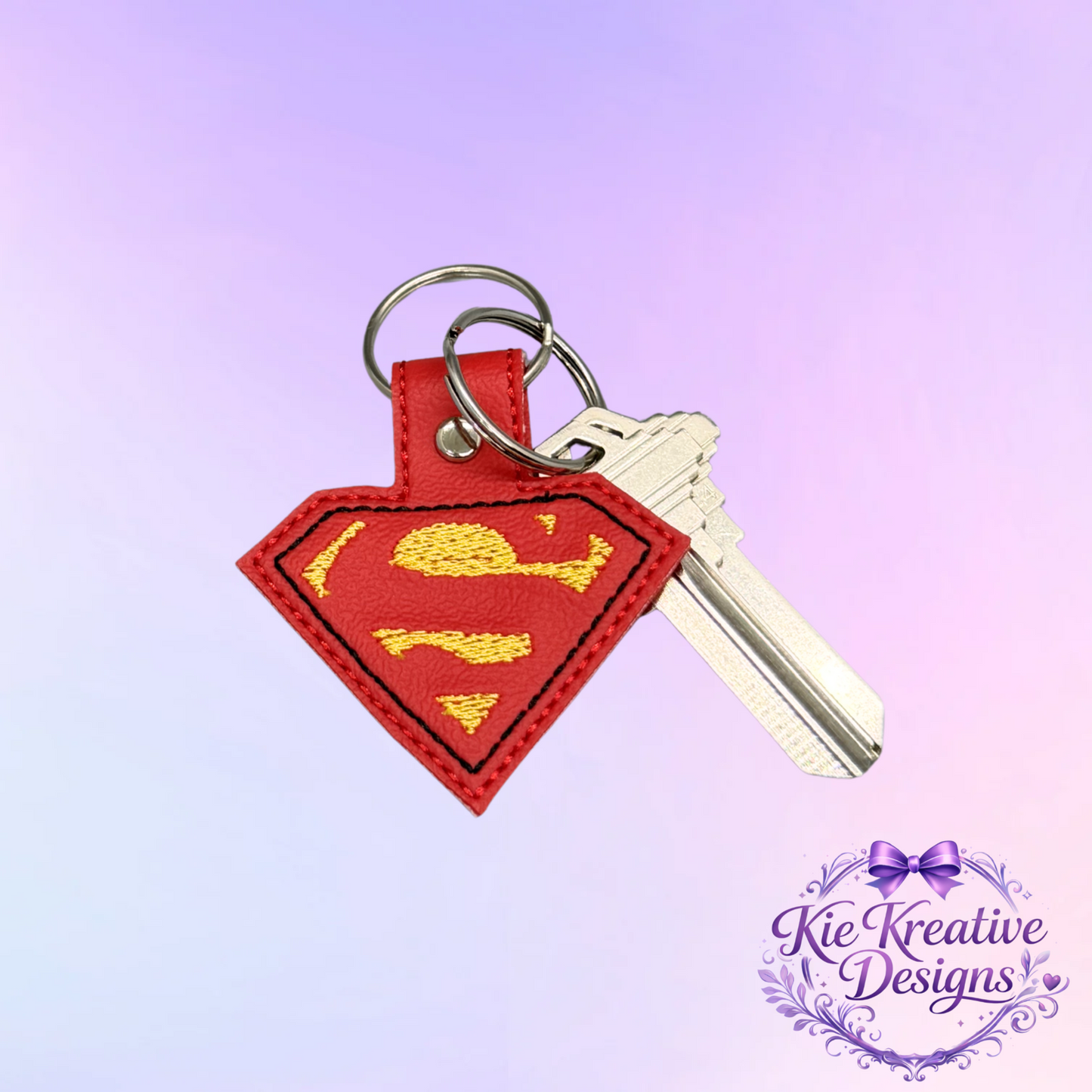 Superhero Embroidered Keychain – Hero Symbol Faux Leather Key Fob – Comic Fan Gift – Super Dad Gift – Father’s Day Small Gift Idea