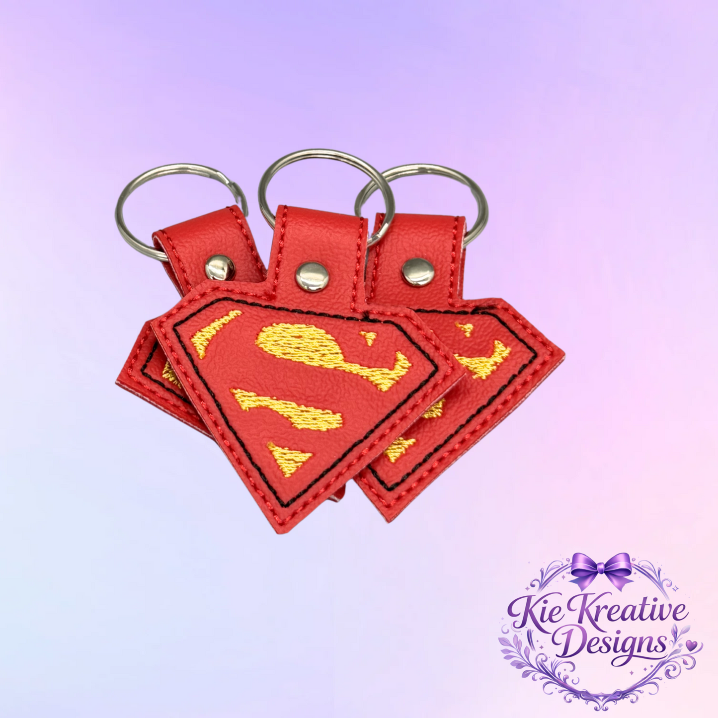 Superhero Embroidered Keychain – Hero Symbol Faux Leather Key Fob – Comic Fan Gift – Super Dad Gift – Father’s Day Small Gift Idea