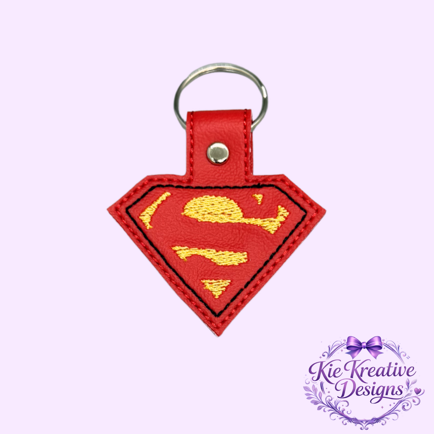 Superhero Embroidered Keychain – Hero Symbol Faux Leather Key Fob – Comic Fan Gift – Super Dad Gift – Father’s Day Small Gift Idea