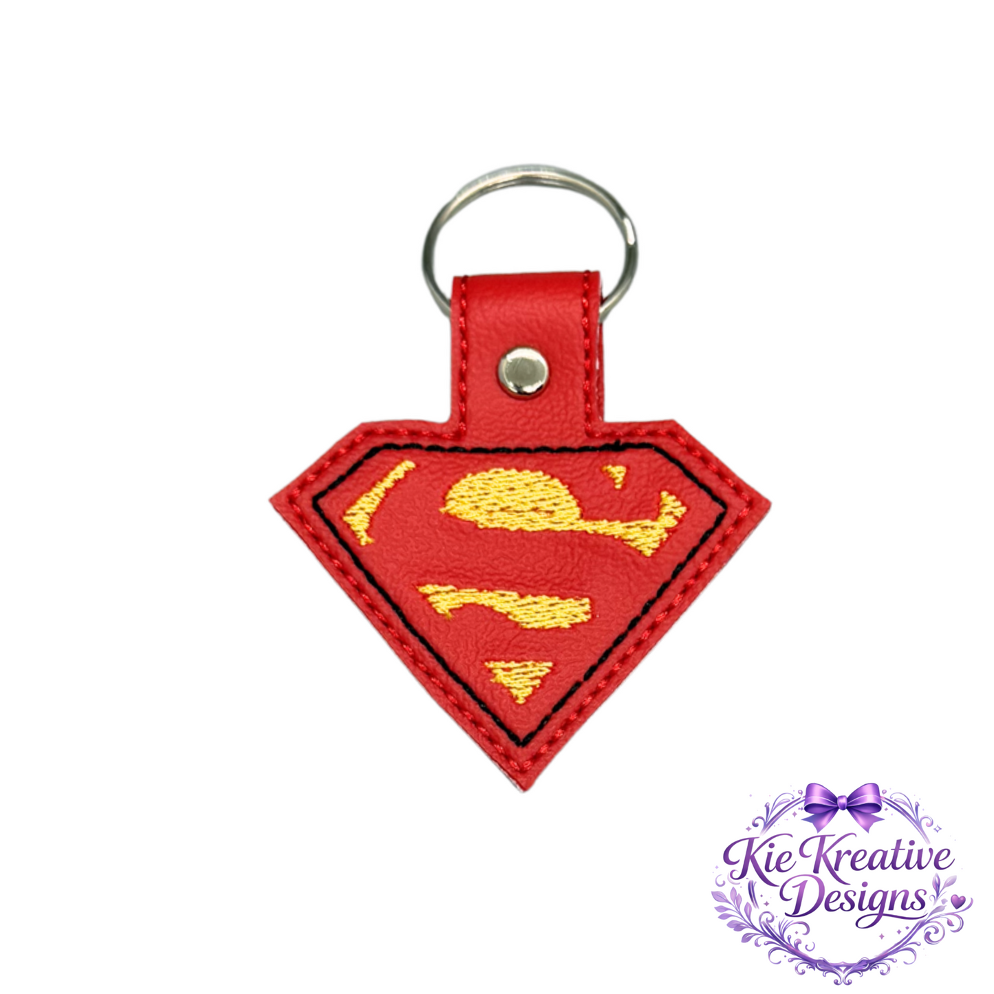 Superhero Embroidered Keychain – Hero Symbol Faux Leather Key Fob – Comic Fan Gift – Super Dad Gift – Father’s Day Small Gift Idea