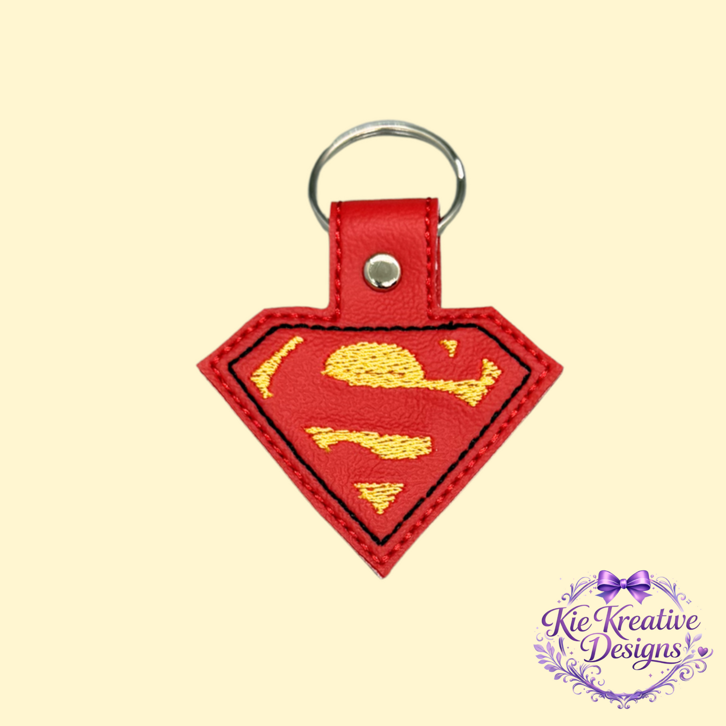 Superhero Embroidered Keychain – Hero Symbol Faux Leather Key Fob – Comic Fan Gift – Super Dad Gift – Father’s Day Small Gift Idea