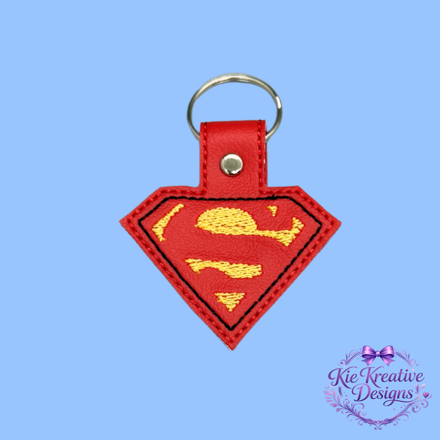 Superhero Embroidered Keychain – Hero Symbol Faux Leather Key Fob – Comic Fan Gift – Super Dad Gift – Father’s Day Small Gift Idea