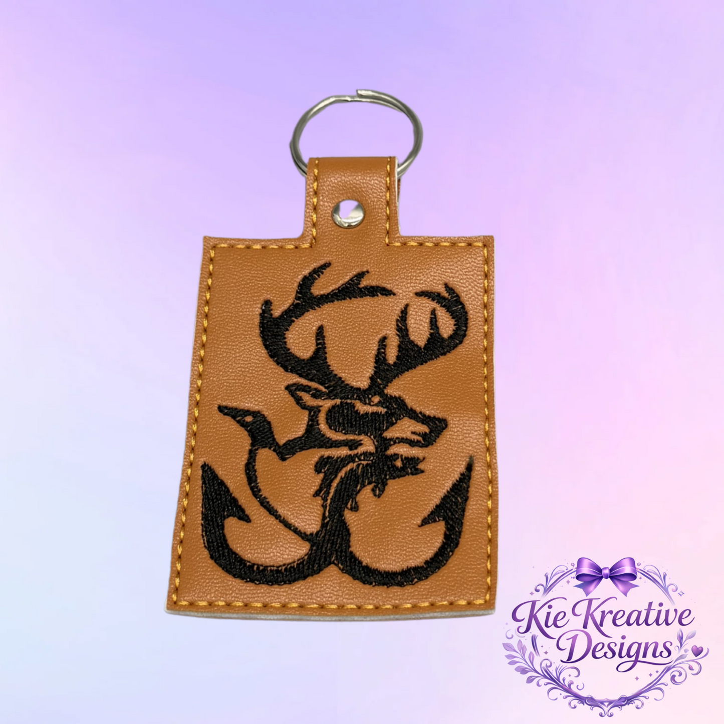Buck Deer Anchor Embroidered Keychain | Hunting Key Fob | Rustic Outdoorsman Gift | Faux Leather Key Ring for Him | Hunter Accessory