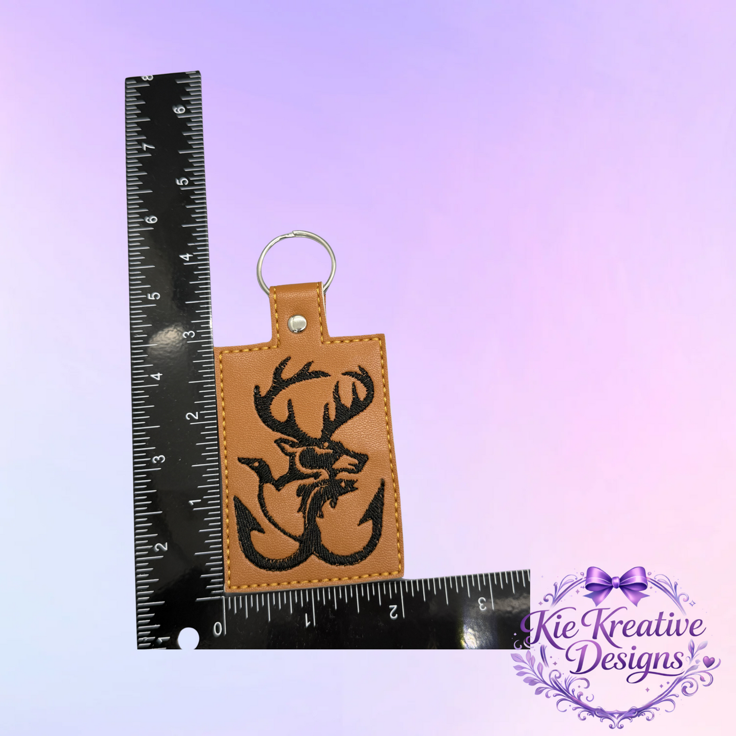 Buck Deer Anchor Embroidered Keychain | Hunting Key Fob | Rustic Outdoorsman Gift | Faux Leather Key Ring for Him | Hunter Accessory