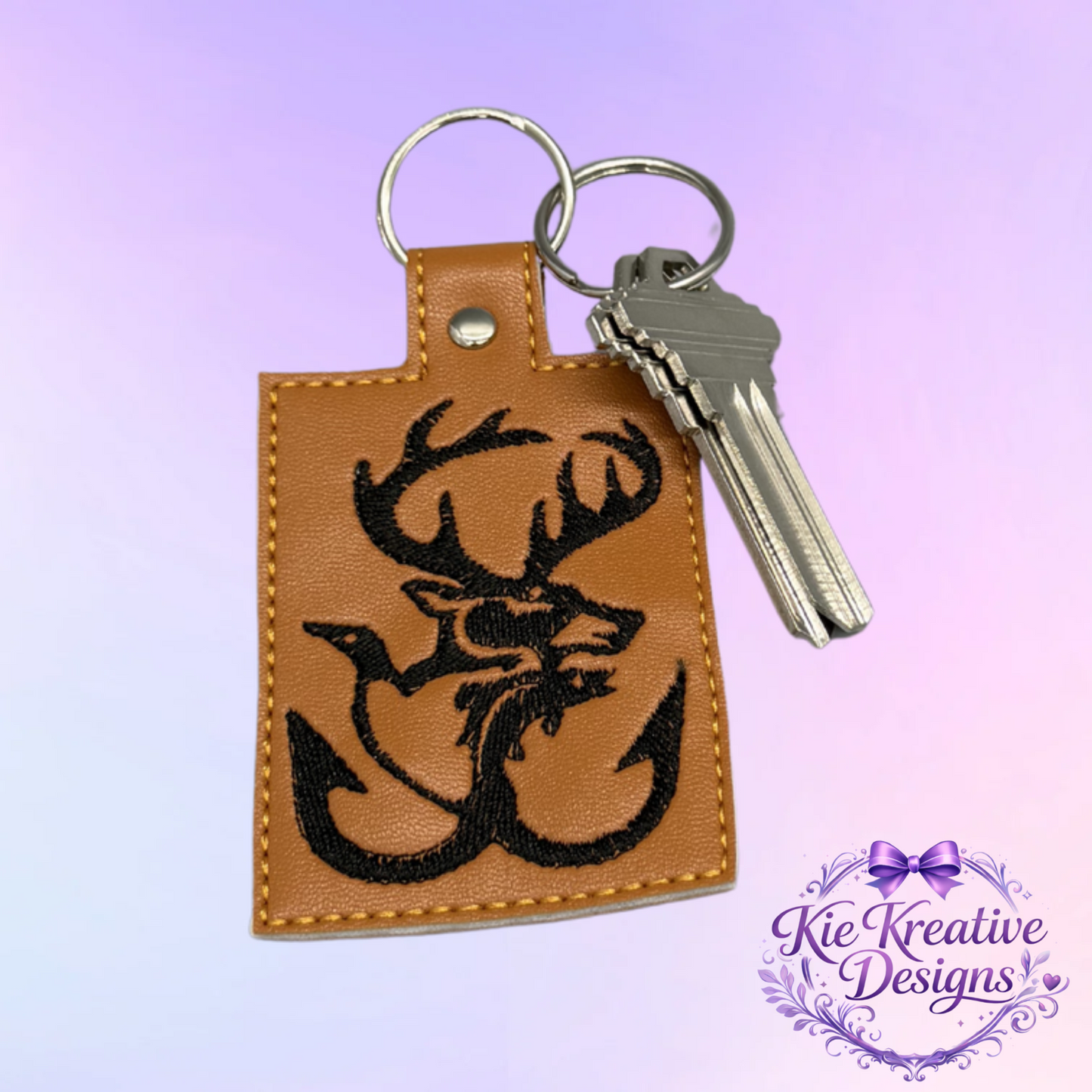 Buck Deer Anchor Embroidered Keychain | Hunting Key Fob | Rustic Outdoorsman Gift | Faux Leather Key Ring for Him | Hunter Accessory
